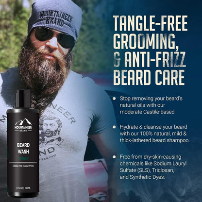 Beard Wash for Men | 100% Natural Beard Shampoo | Thick Cleaning Softening Lather for Hair and Skin | Hydrate and Detangle | Grooming Treatment | Timber Scent 8Oz