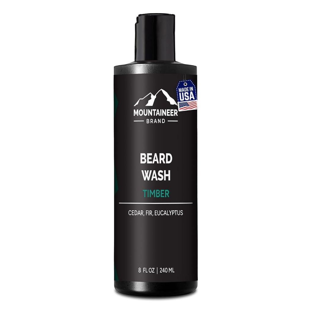 Beard Wash for Men | 100% Natural Beard Shampoo | Thick Cleaning Softening Lather for Hair and Skin | Hydrate and Detangle | Grooming Treatment | Timber Scent 8Oz