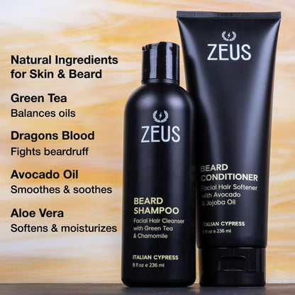 Beard Wash Set for Men, Beard Shampoo & Conditioner (Sandalwood) | Beard Care Duo with Green Tea, Chamomile & Natural Oils to Hydrate, Soften, Strengthen Facial Hair & Skin (Made in USA)