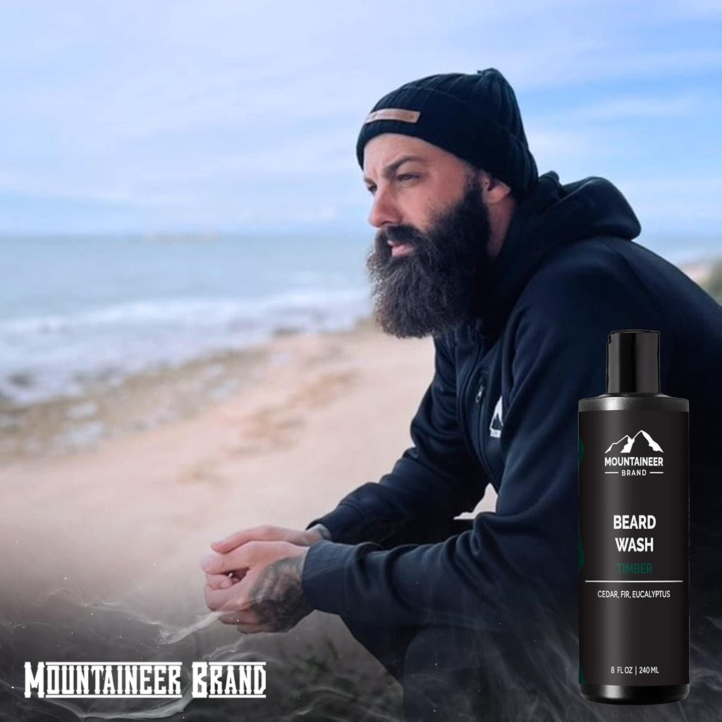 Beard Wash for Men | 100% Natural Beard Shampoo | Thick Cleaning Softening Lather for Hair and Skin | Hydrate and Detangle | Grooming Treatment | Timber Scent 8Oz